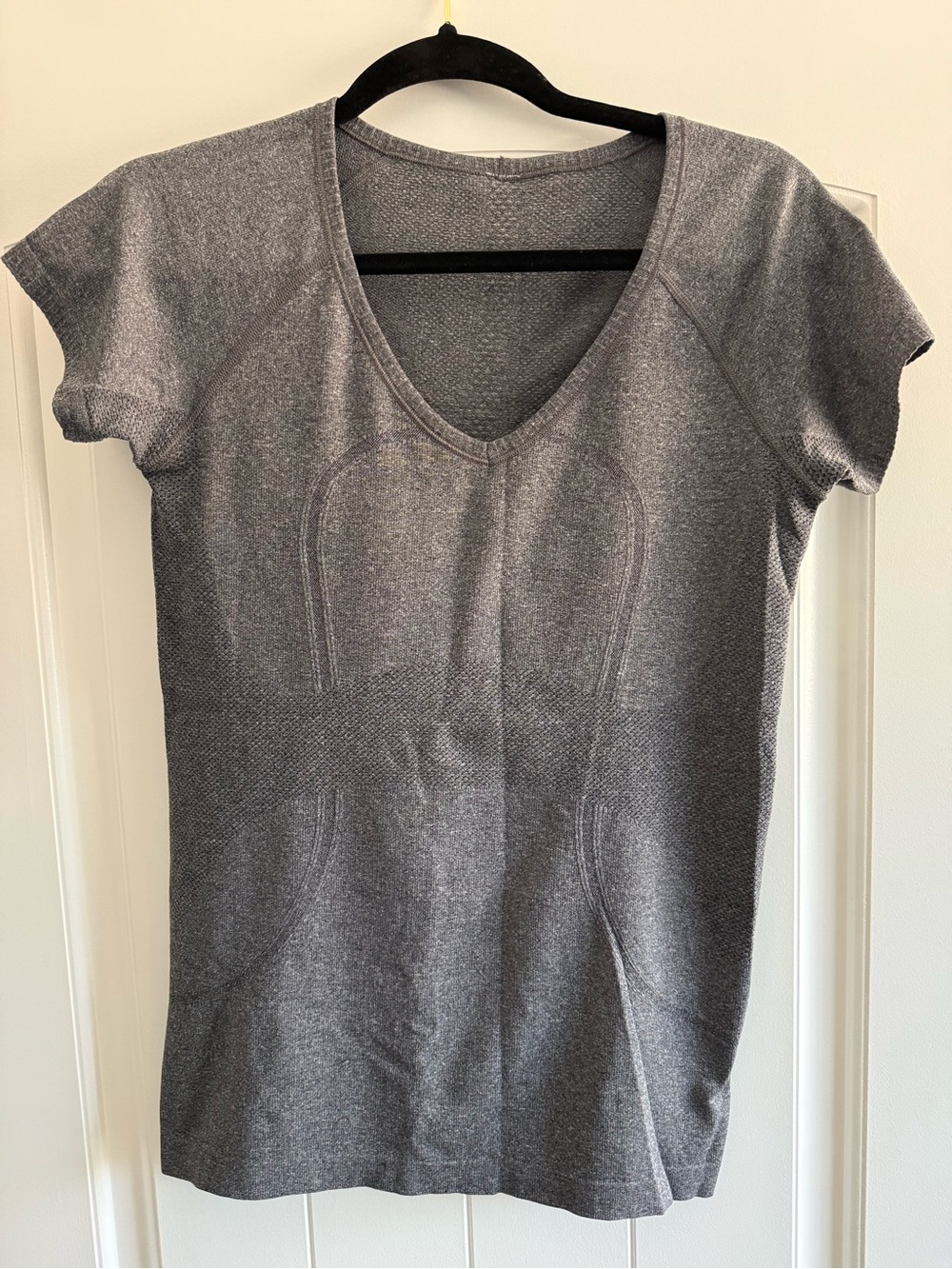 lululemon athletica Gray V‑Neck Short Sleeve Seam Detail Top